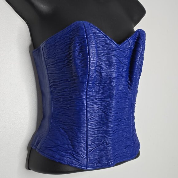 Jean Claude Jitrois Corset Size 38 Top Blue Leather Strapless Made in France - Picture 2 of 10